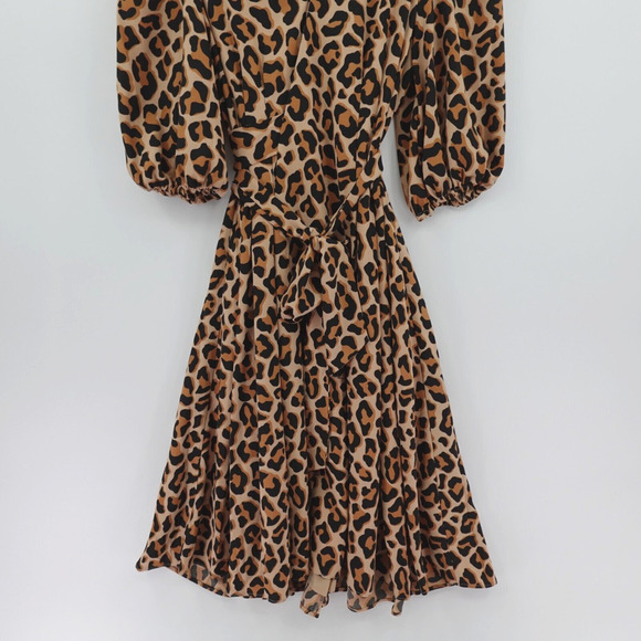 Kate Spade Leopard Print Wrap Dress Brown Crepe HOCO 80s Mob Old Money - Picture 5 of 16